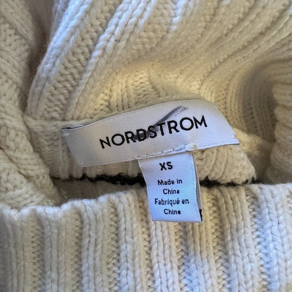 NWOT NORDSTROM Organic Cotton & Merino Wool Turtleneck Sweater in Ivory- Black - Picture 5 of 7